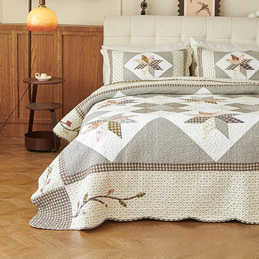 100% Cotton Quilted Bedding Set 4PCS Queen Size Handmade Patchwork Summer Lightweight Bedspread Quilt 3PC Set Home Decor